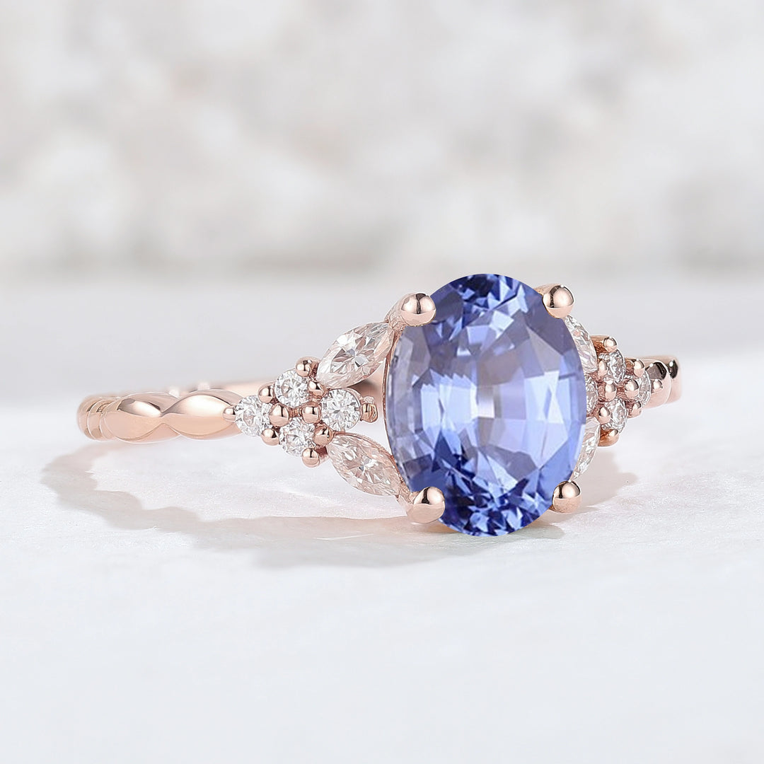 Nature Oval Shaped Cornflower Sapphire Twisted Gemstone Ring