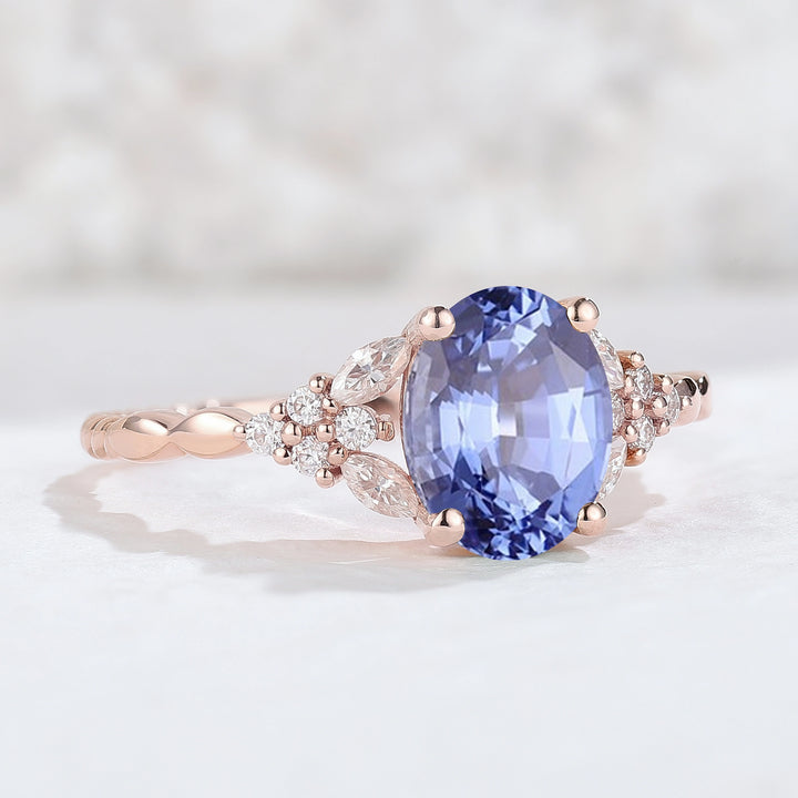 Nature Oval Shaped Cornflower Sapphire Twisted Gemstone Ring
