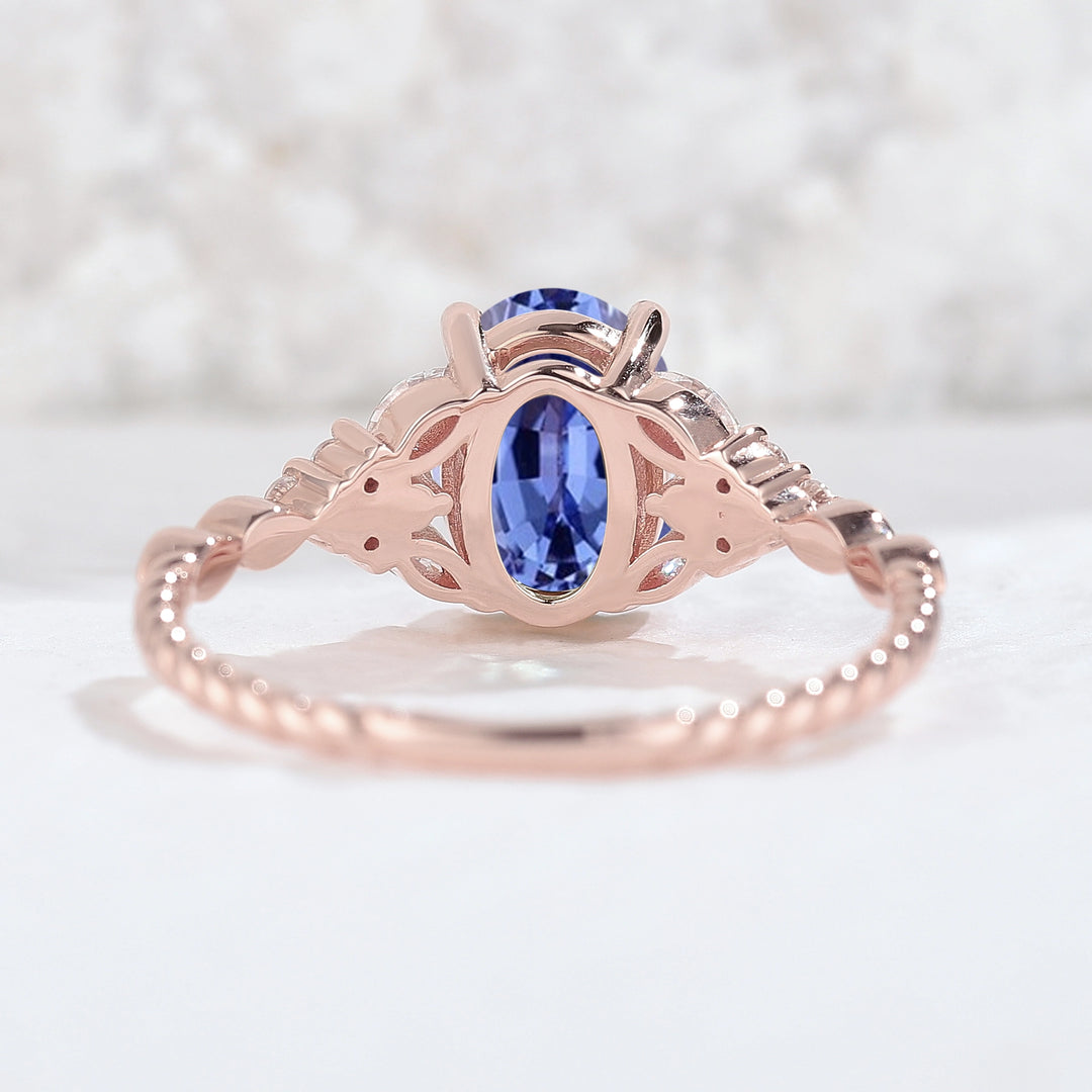 Nature Oval Shaped Cornflower Sapphire Twisted Gemstone Ring