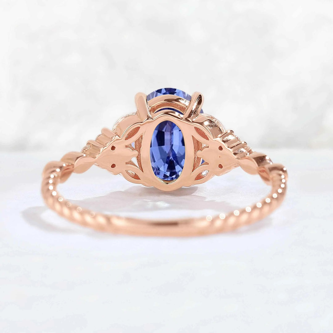 Cluster Oval Shaped Cornflower Sapphire  Gemstone Ring