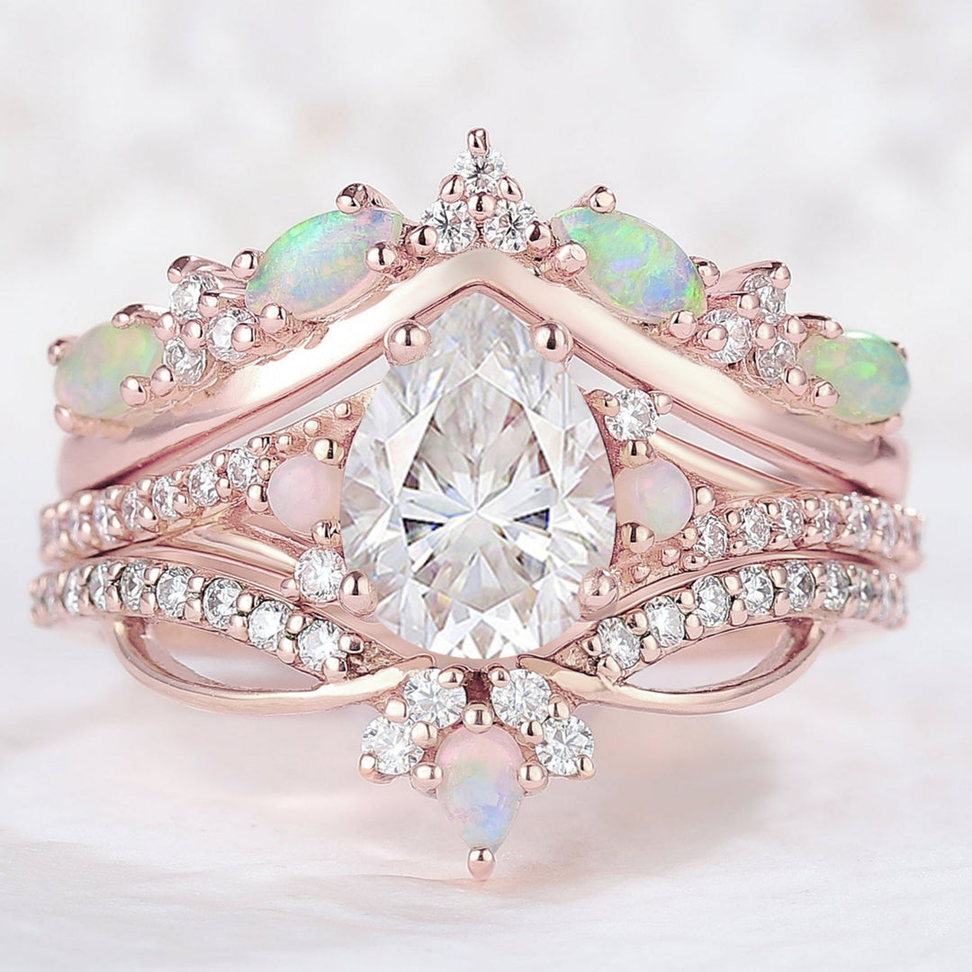 Nature Oval Shaped Moissanite Vine Handmade Ring Set 3pcs