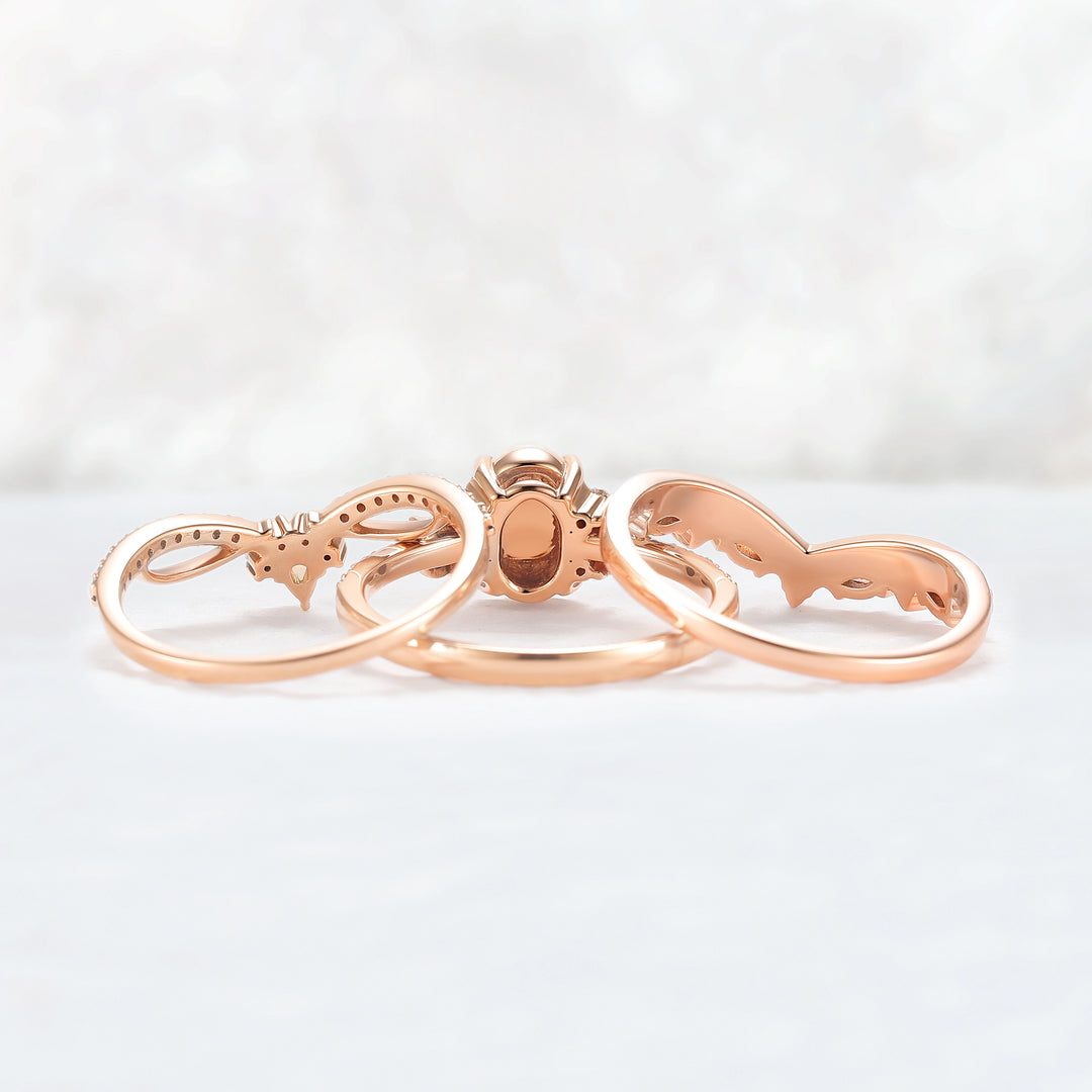 Nature Oval Shaped Natural Opal Vine Gemstone Ring Set 3pcs