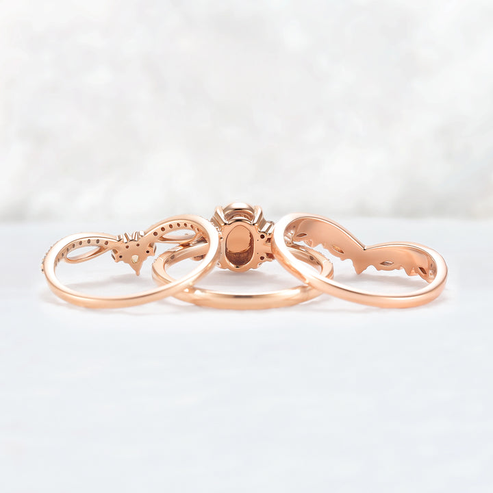 Nature Oval Shaped Natural Opal Vine Gemstone Ring Set 3pcs