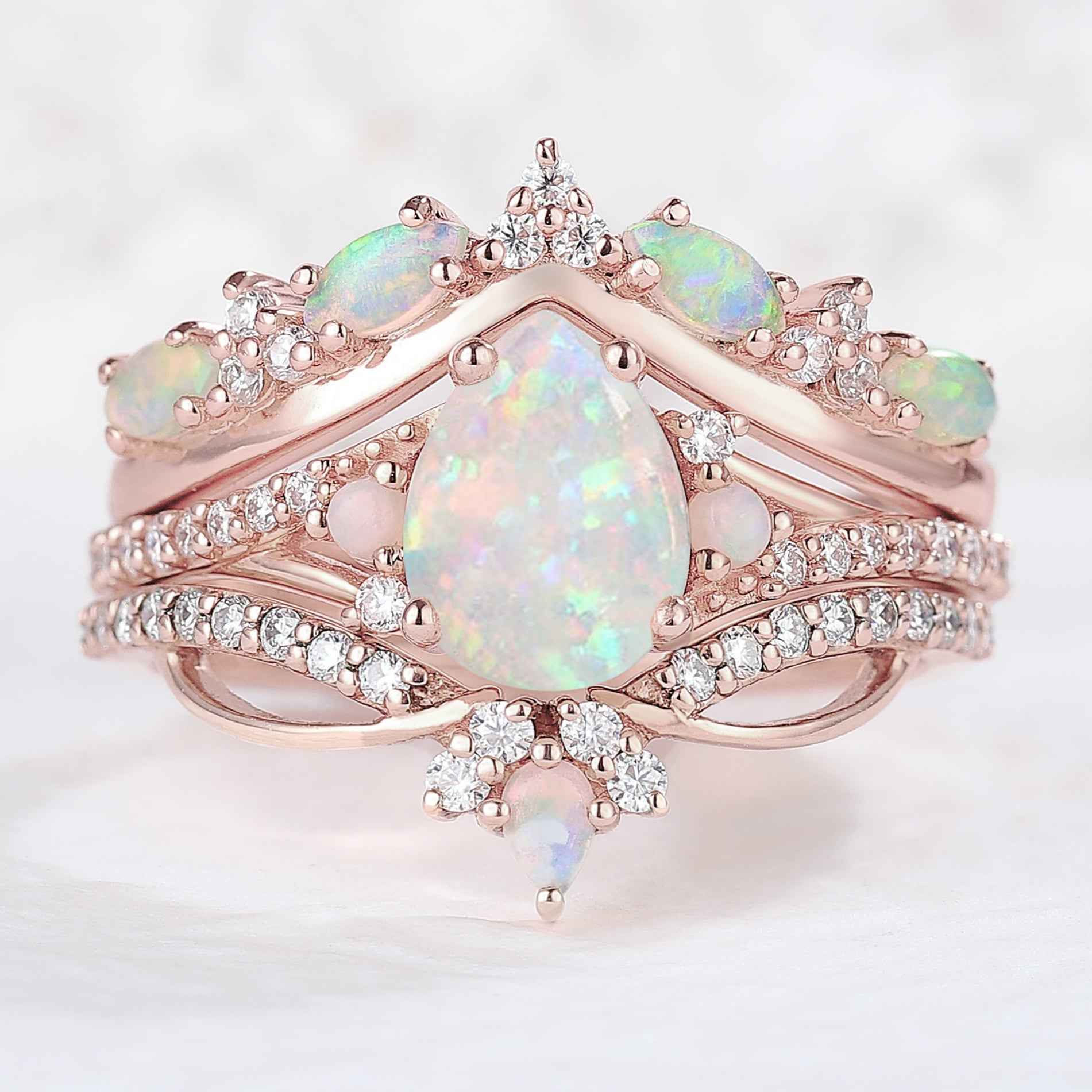 Iver Jewelry Nature Pear Shaped Opal Vine Engagement Ring Set 3pcs