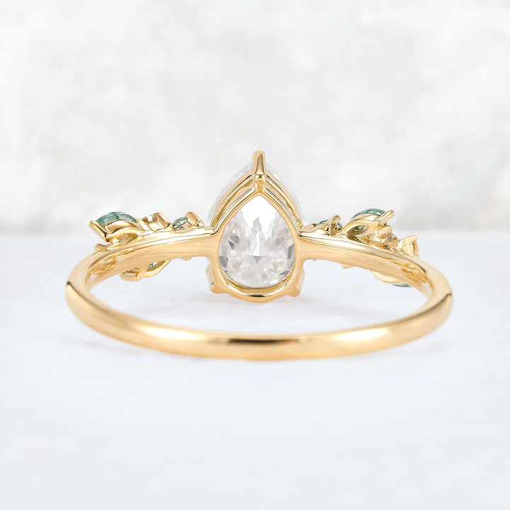 Nature Pear Cut Moissanite Leaf Gemstone Ring
