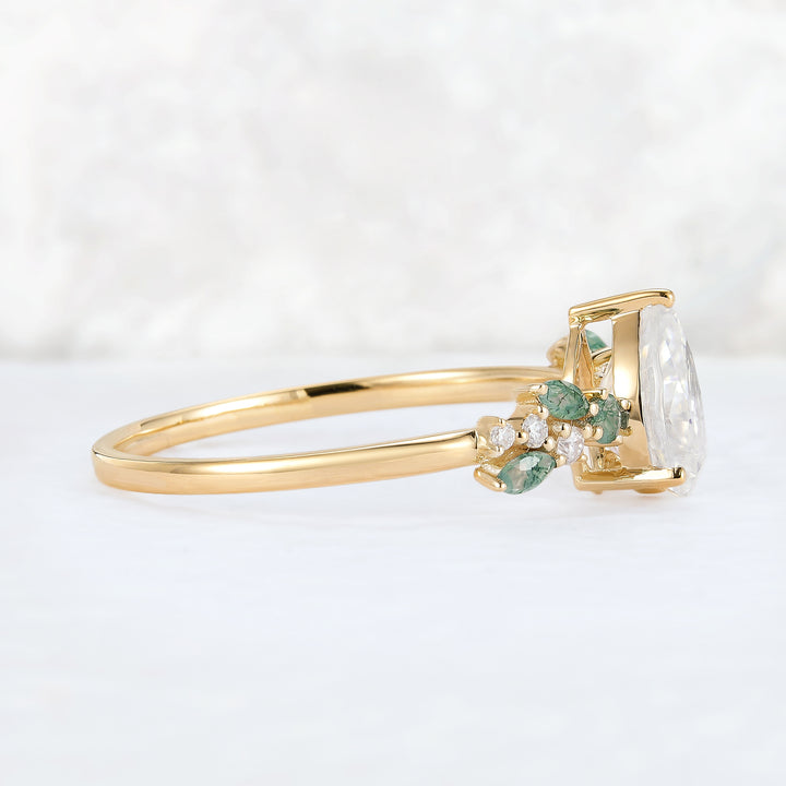 Nature Pear Cut Moissanite Leaf Gemstone Ring
