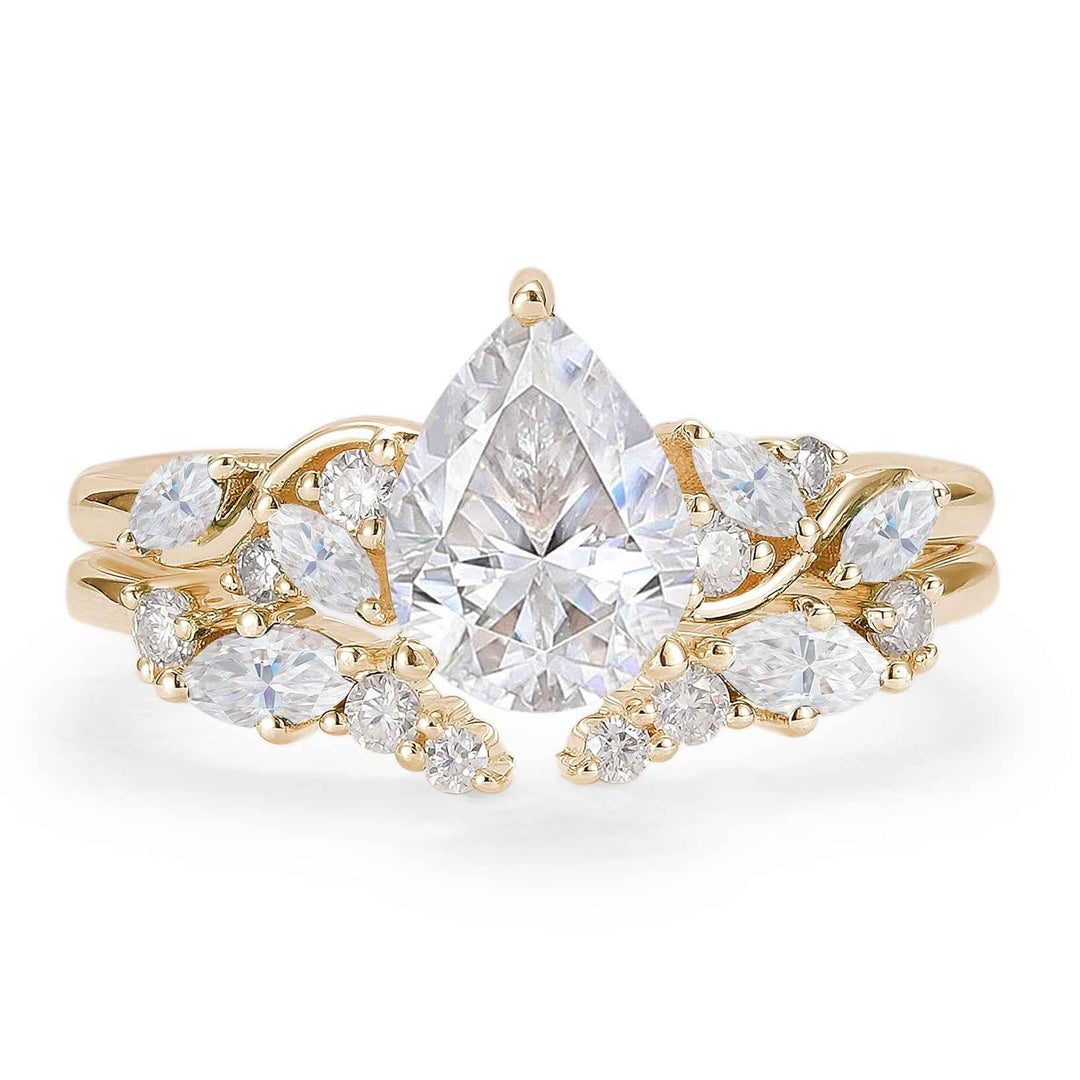 Nature Pear Shaped Moissanite Vine Gemstone Ring Set 2pcs
