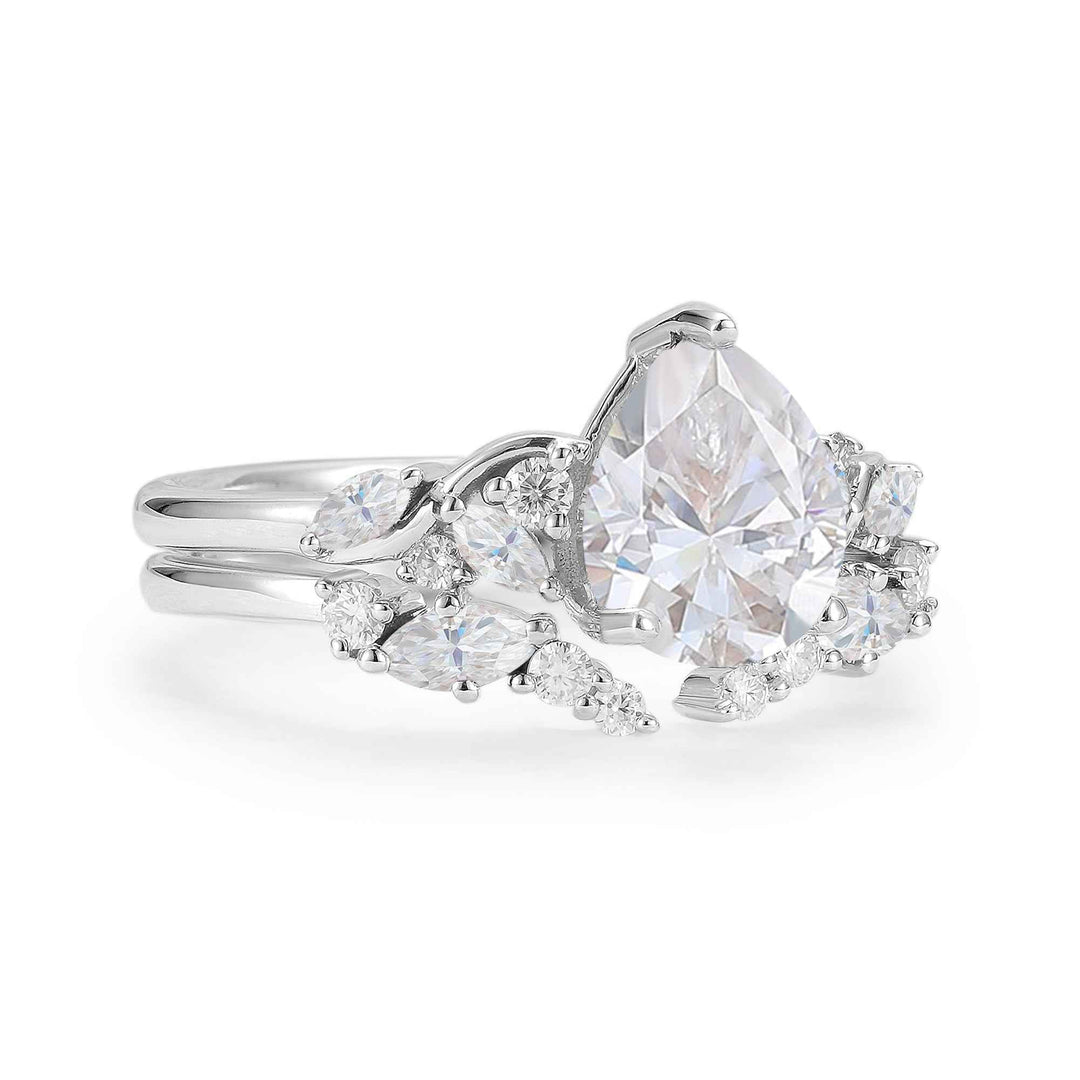 Nature Pear Shaped Moissanite Vine Gemstone Ring Set 2pcs
