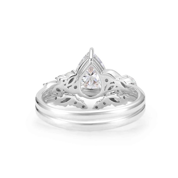 Nature Pear Shaped Moissanite Vine Gemstone Ring Set 2pcs
