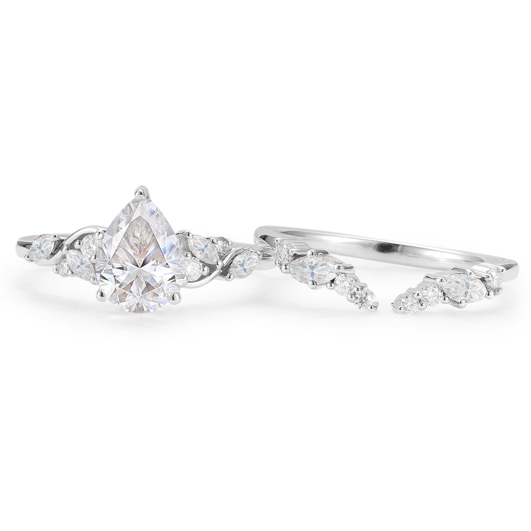 Nature Pear Shaped Moissanite Vine Gemstone Ring Set 2pcs-6