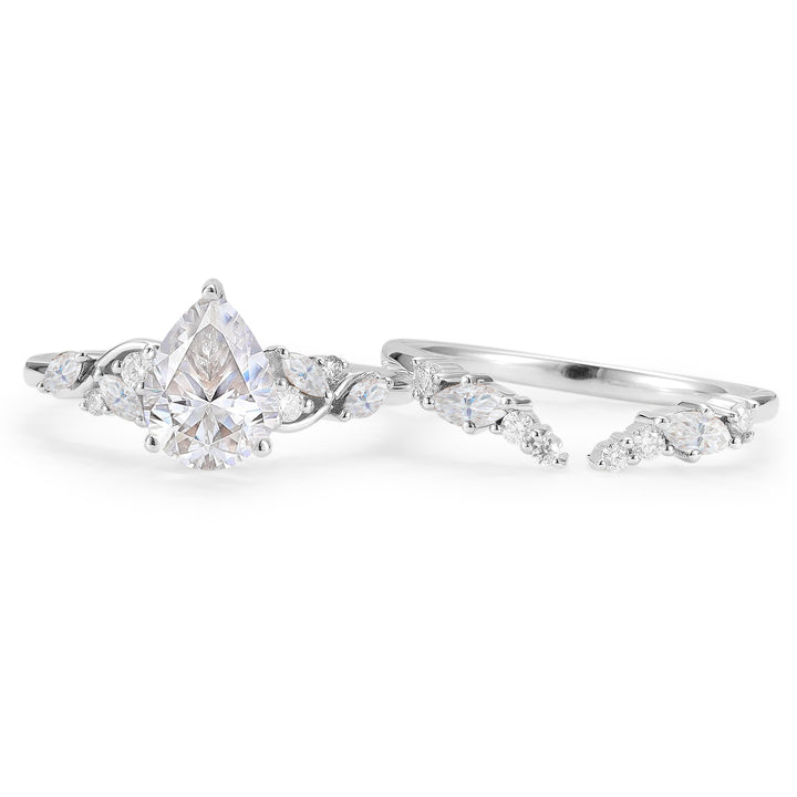 Nature Pear Shaped Moissanite Vine Gemstone Ring Set 2pcs-6