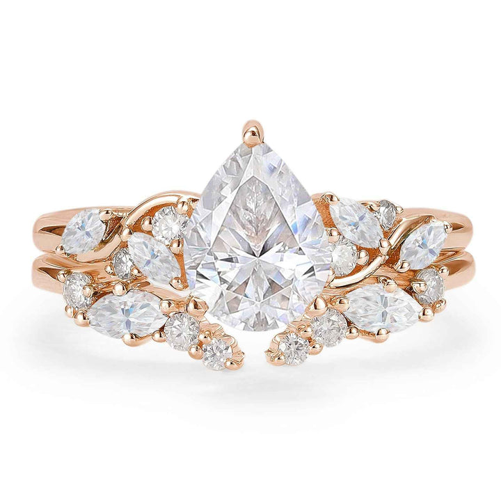 Nature Pear Shaped Moissanite Vine Gemstone Ring Set 2pcs
