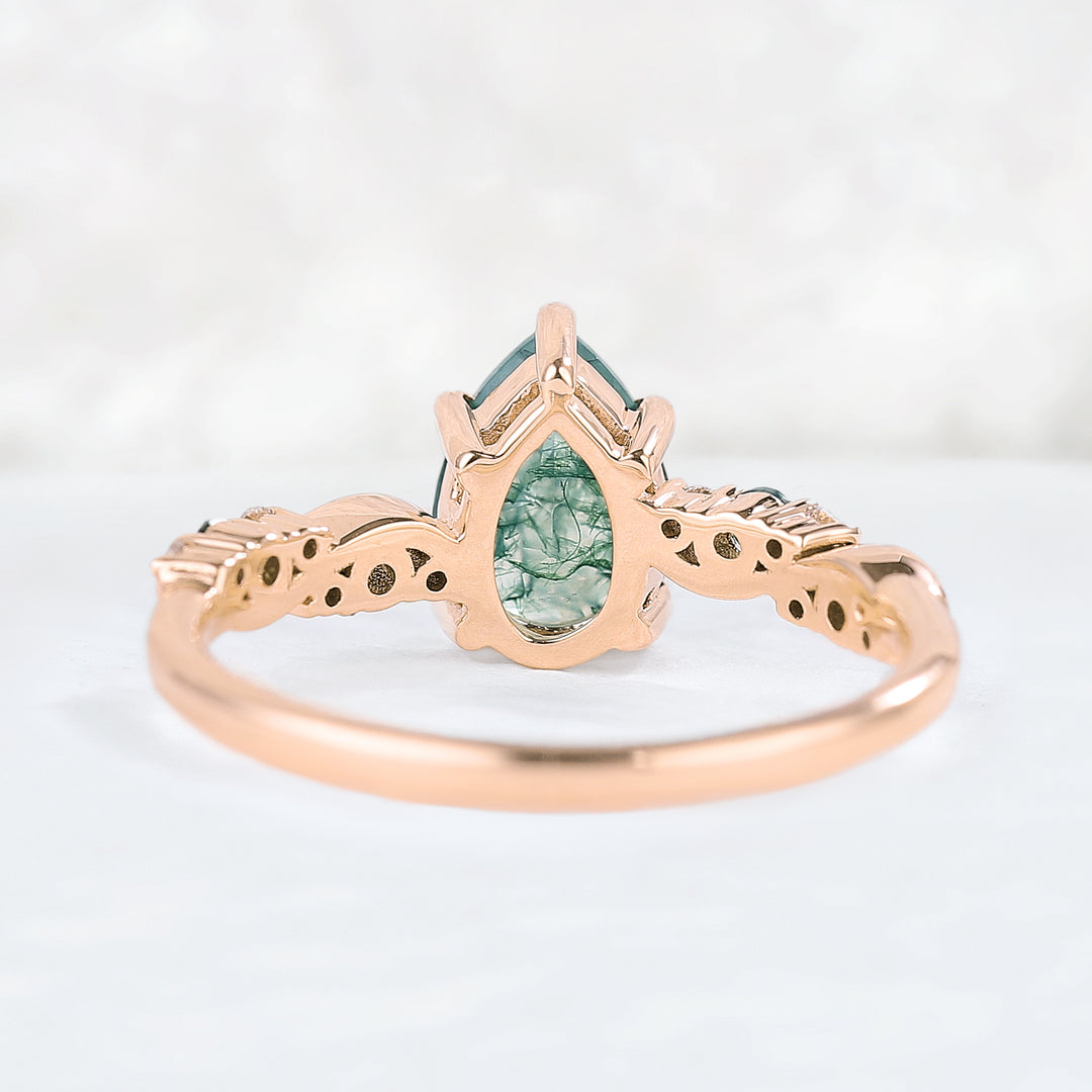 Nature Pear Shaped Moss Agate Vine Gemstone Ring