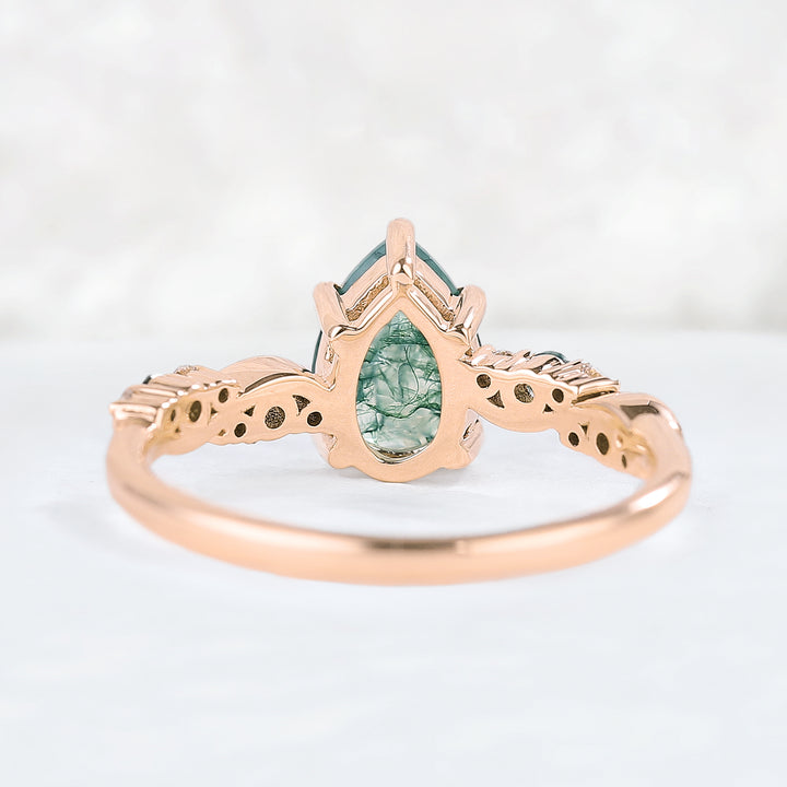Nature Pear Shaped Moss Agate Vine Gemstone Ring