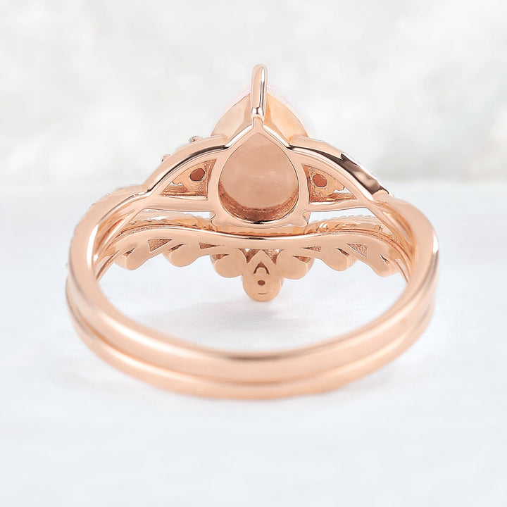 Nature Pear Shaped Opal Vine Gemstone ring set 2pcs