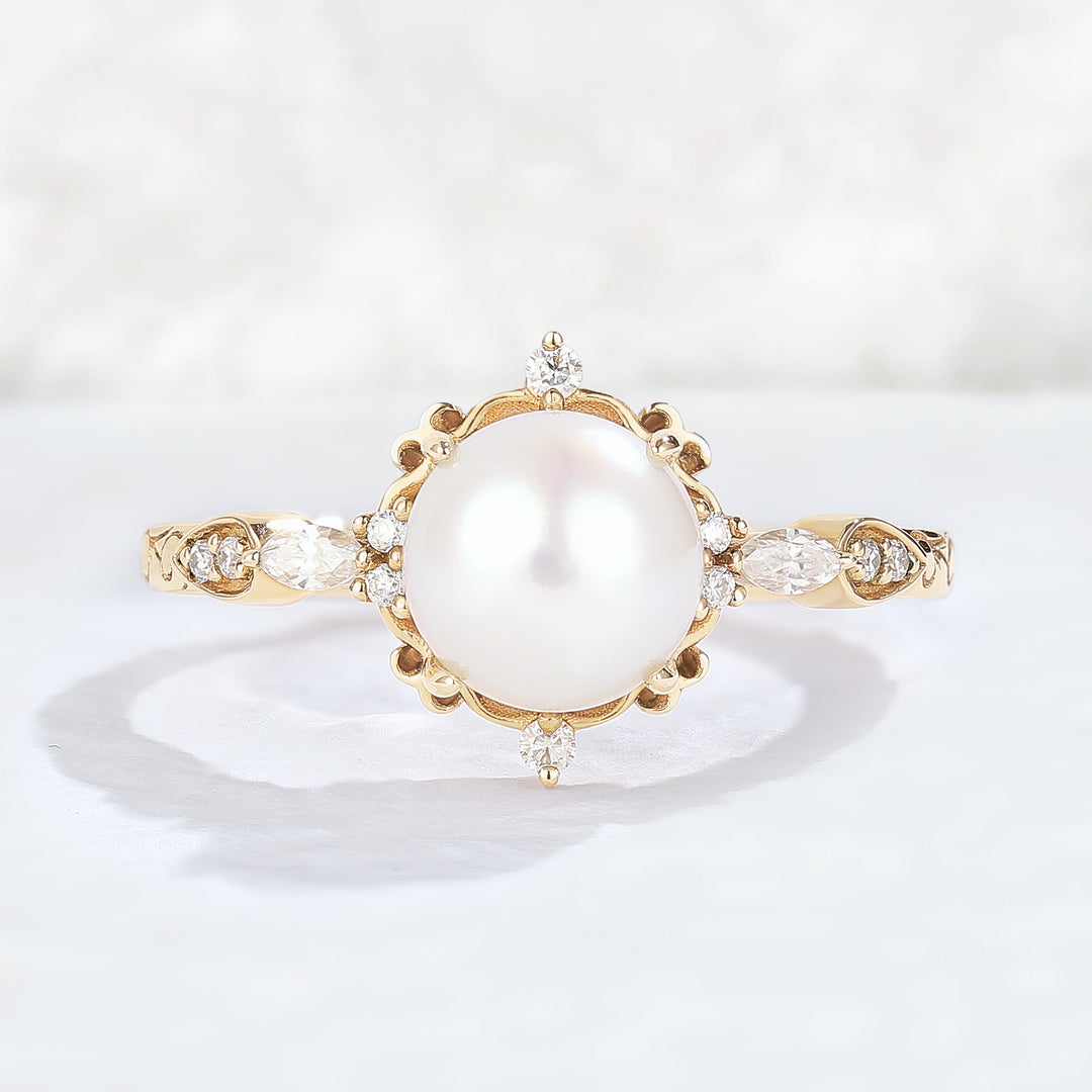 Nature Pearl Vine Half Enternity Gemstone Ring