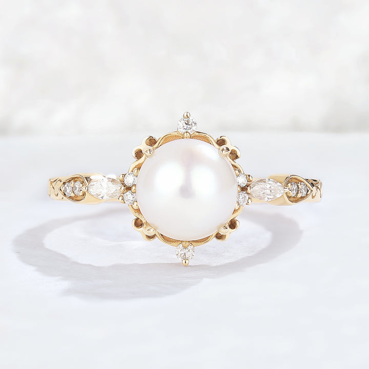 Nature Pearl Vine Half Enternity Gemstone Ring