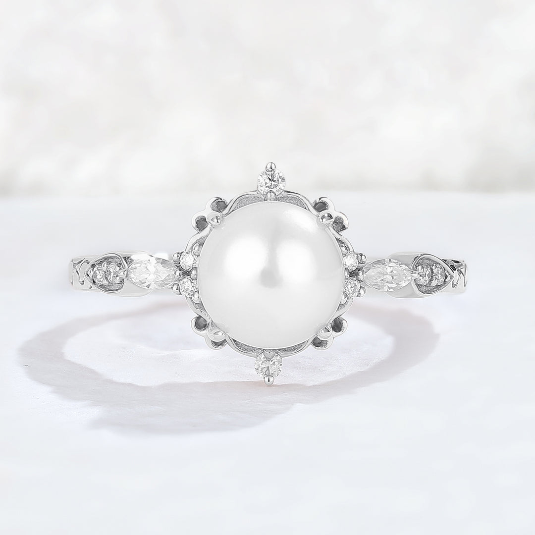Nature Pearl Vine Half Enternity Gemstone Ring