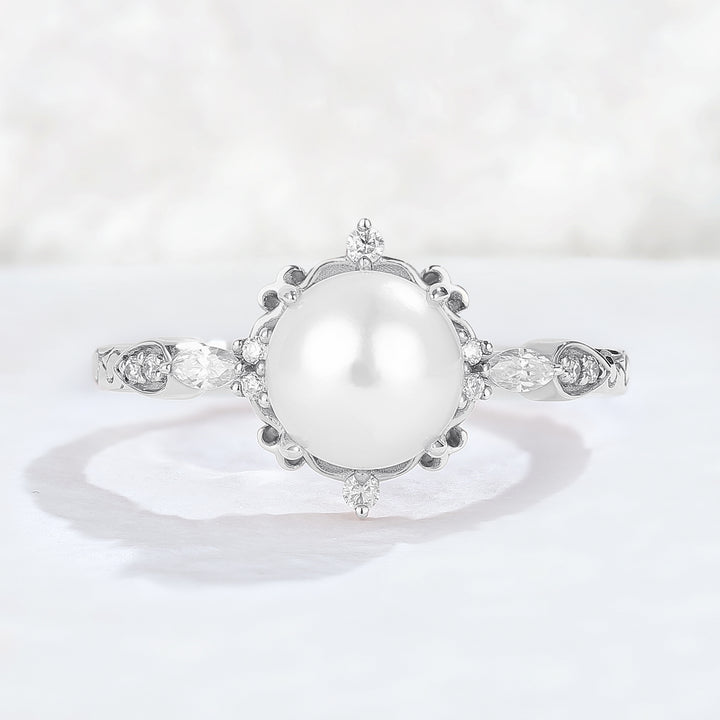 Nature Pearl Vine Half Enternity Gemstone Ring