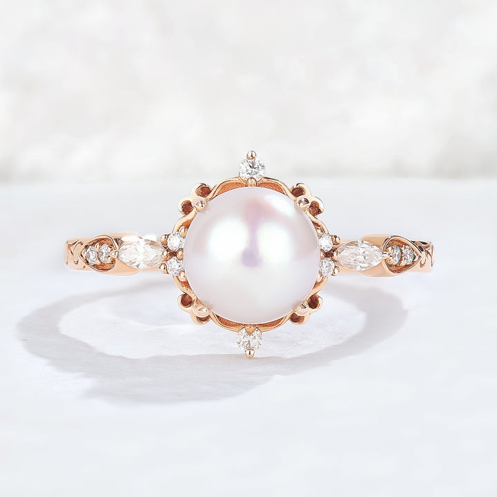 Nature Pearl Vine Half Enternity Gemstone Ring