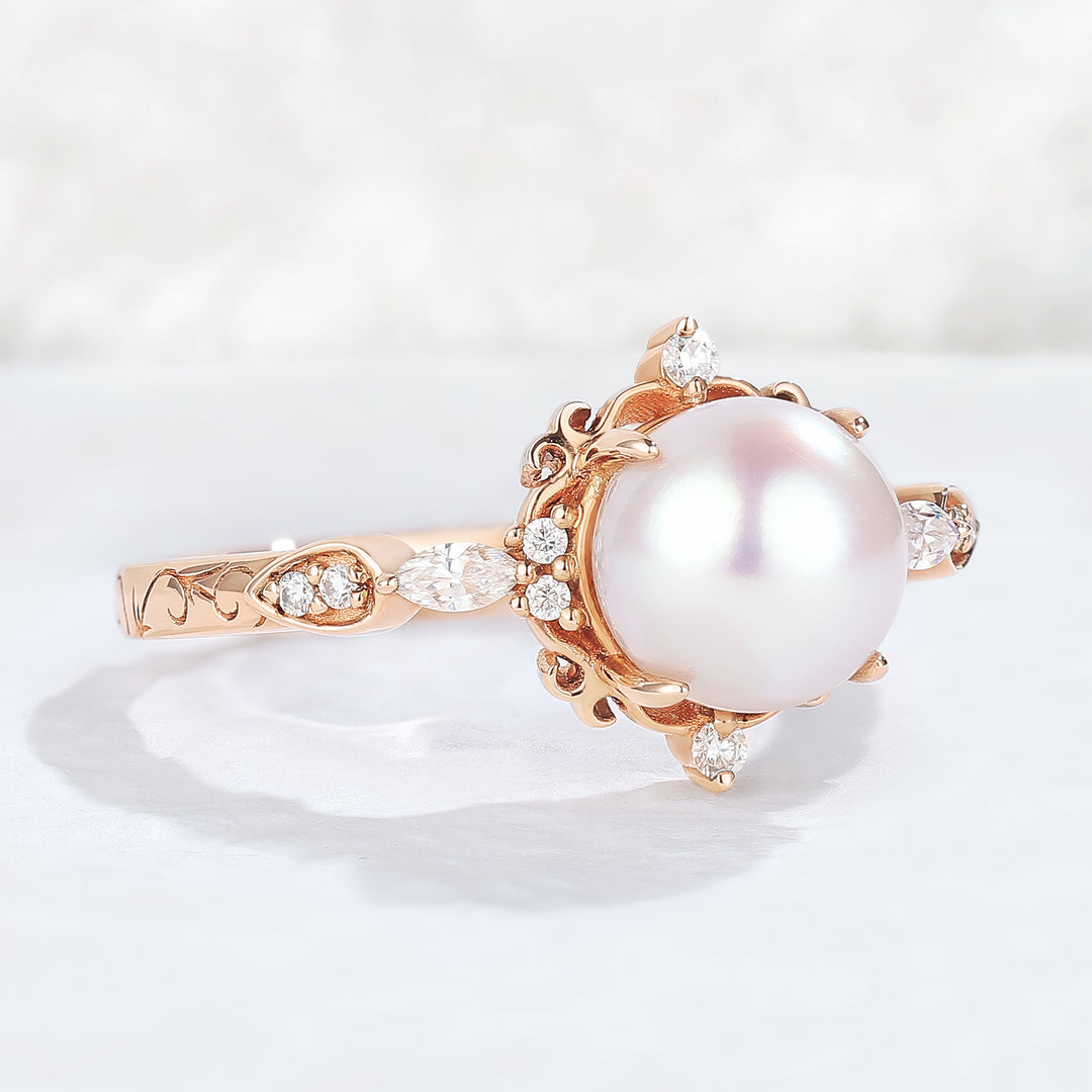 Nature Pearl Vine Half Enternity Gemstone Ring