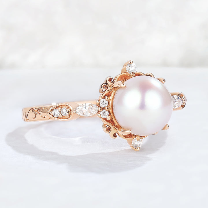 Nature Pearl Vine Half Enternity Gemstone Ring
