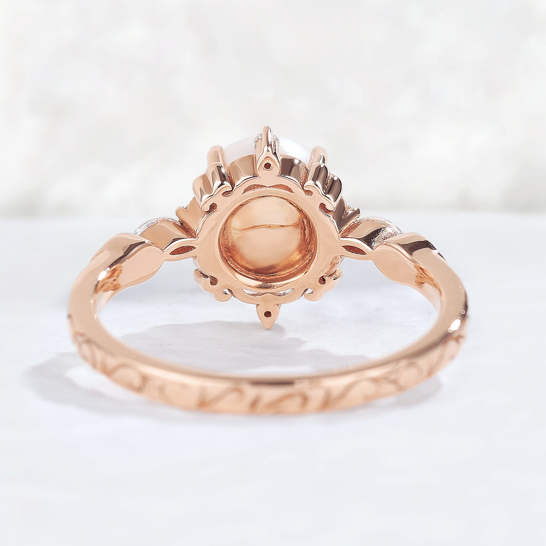 Nature Pearl Vine Half Enternity Gemstone Ring