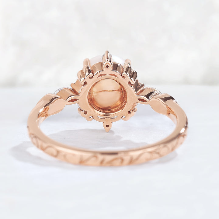 Nature Pearl Vine Half Enternity Gemstone Ring