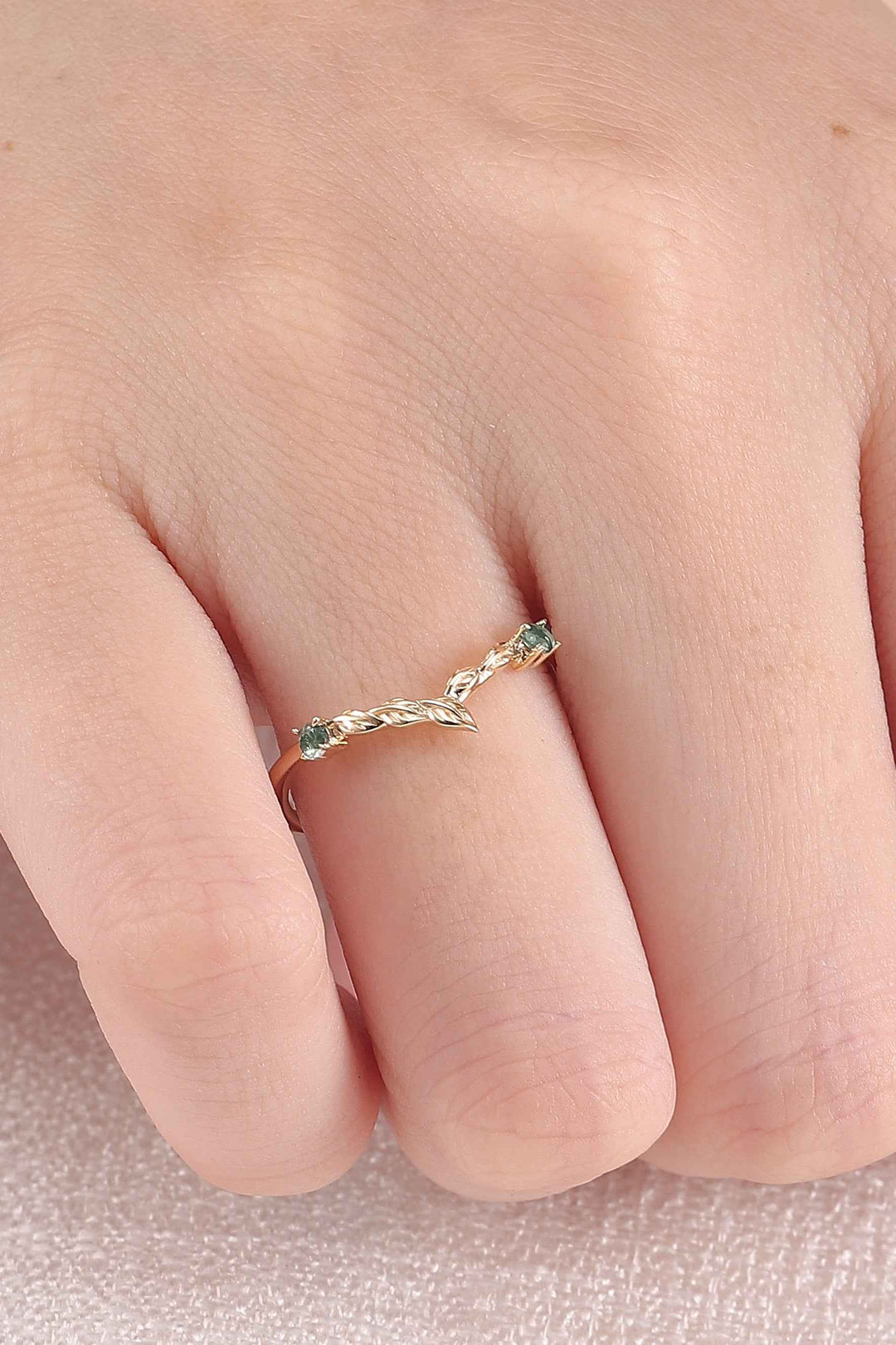Nature Round Shaped Moss Agate Moissanite Wedding Band