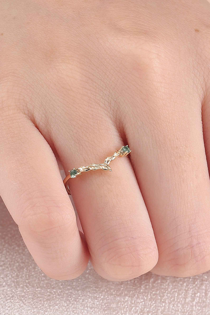 Nature Round Shaped Moss Agate Moissanite Wedding Band