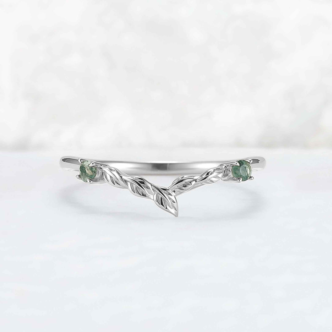Nature Round Shaped Moss Agate Moissanite Wedding Band