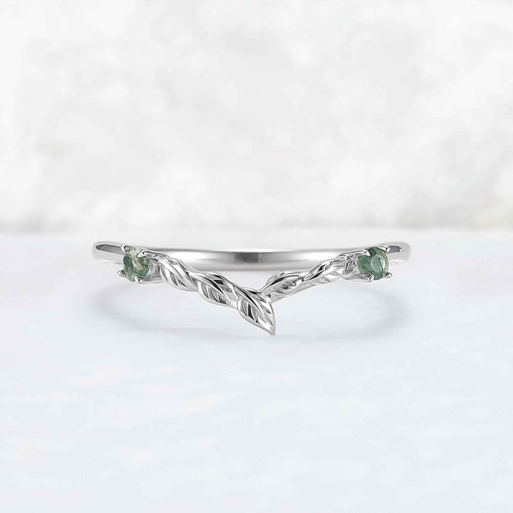 Nature Round Shaped Moss Agate Moissanite Wedding Band