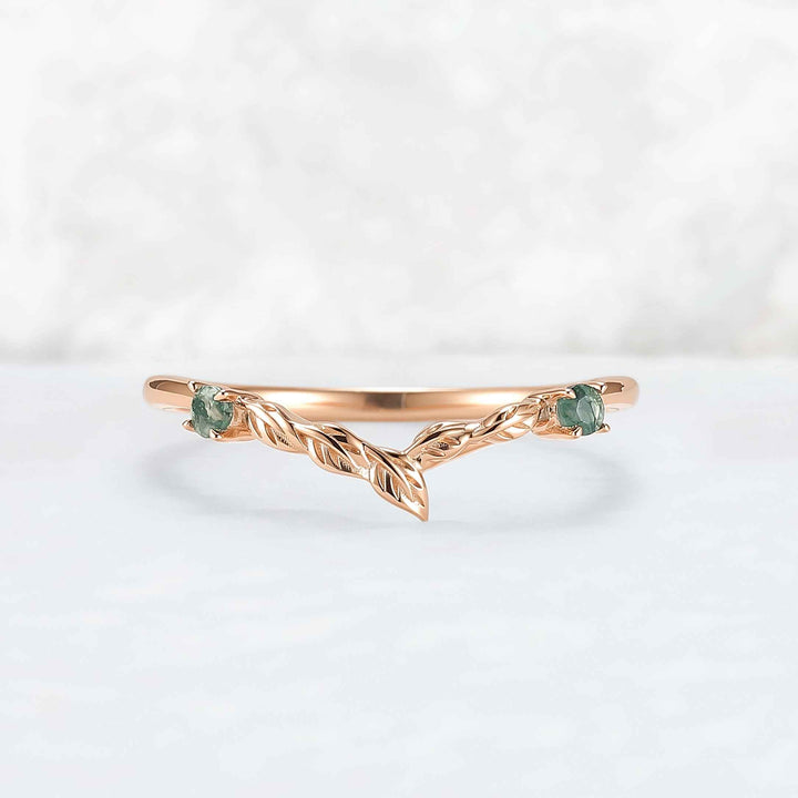 Nature Round Shaped Moss Agate Moissanite Wedding Band