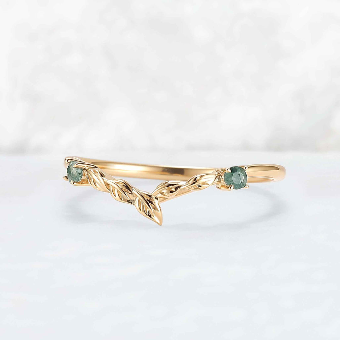 Nature Round Shaped Moss Agate Moissanite Wedding Band