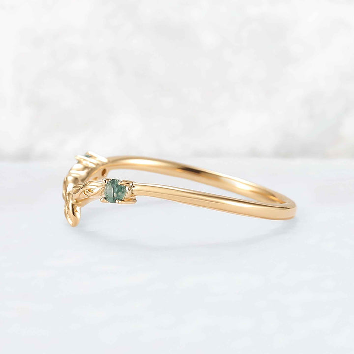 Nature Round Shaped Moss Agate Moissanite Wedding Band