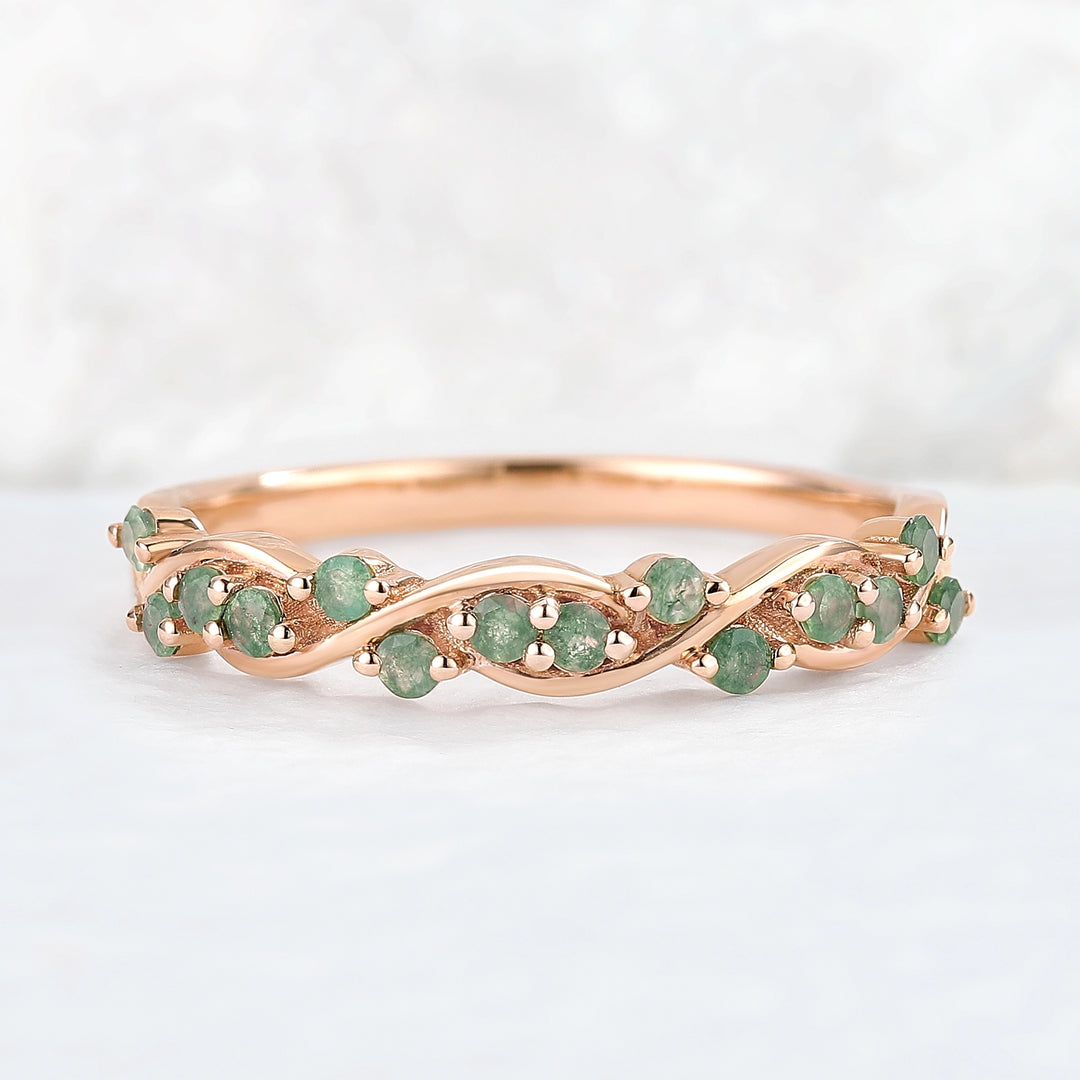 Nature Round Shaped Moss Agate Vine Stacking Ring