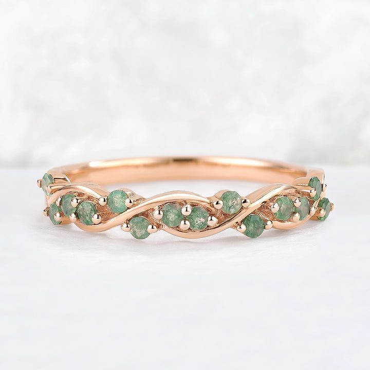 Nature Round Shaped Moss Agate Vine Stacking Ring