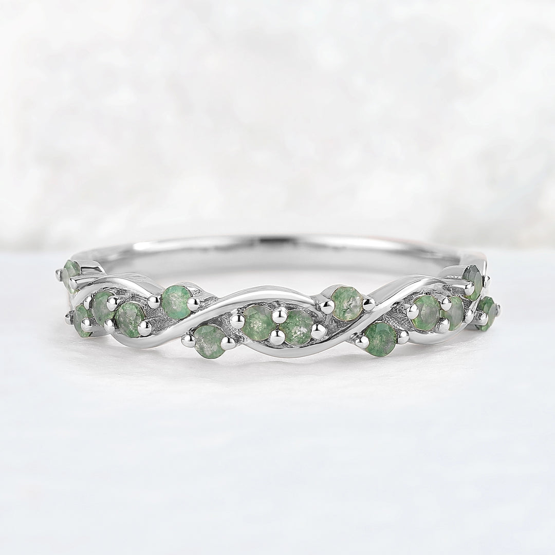 Nature Round Shaped Moss Agate Vine Stacking Ring