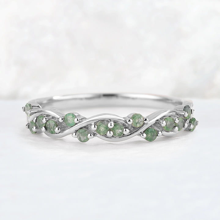 Nature Round Shaped Moss Agate Vine Stacking Ring