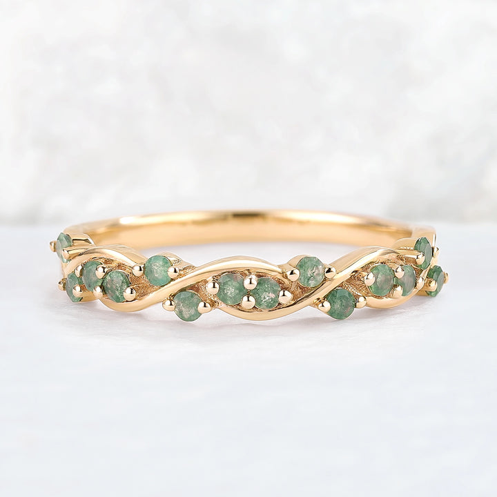 Nature Round Shaped Moss Agate Vine Stacking Ring