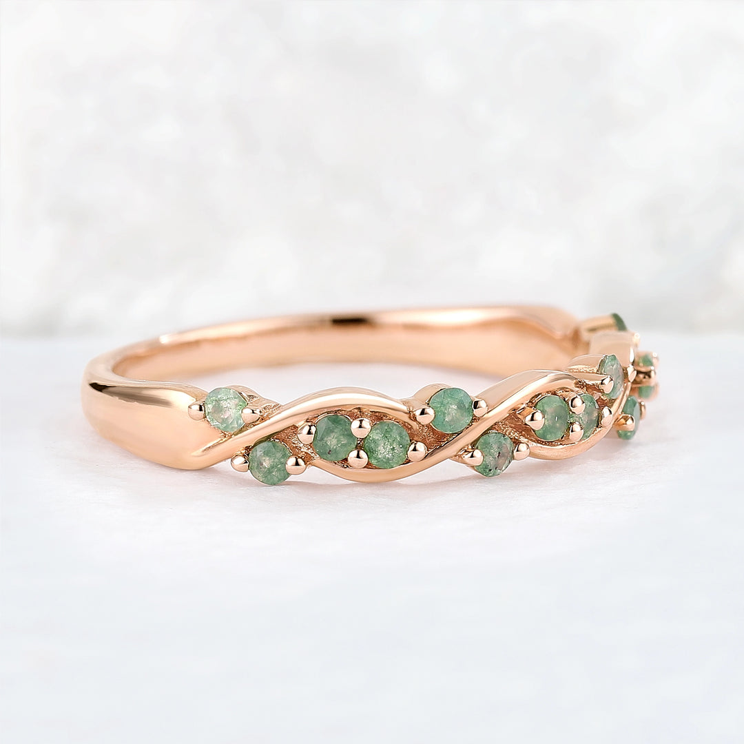 Nature Round Shaped Moss Agate Vine Stacking Ring