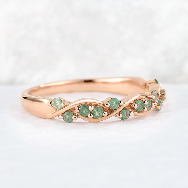 Nature Round Shaped Moss Agate Vine Stacking Ring