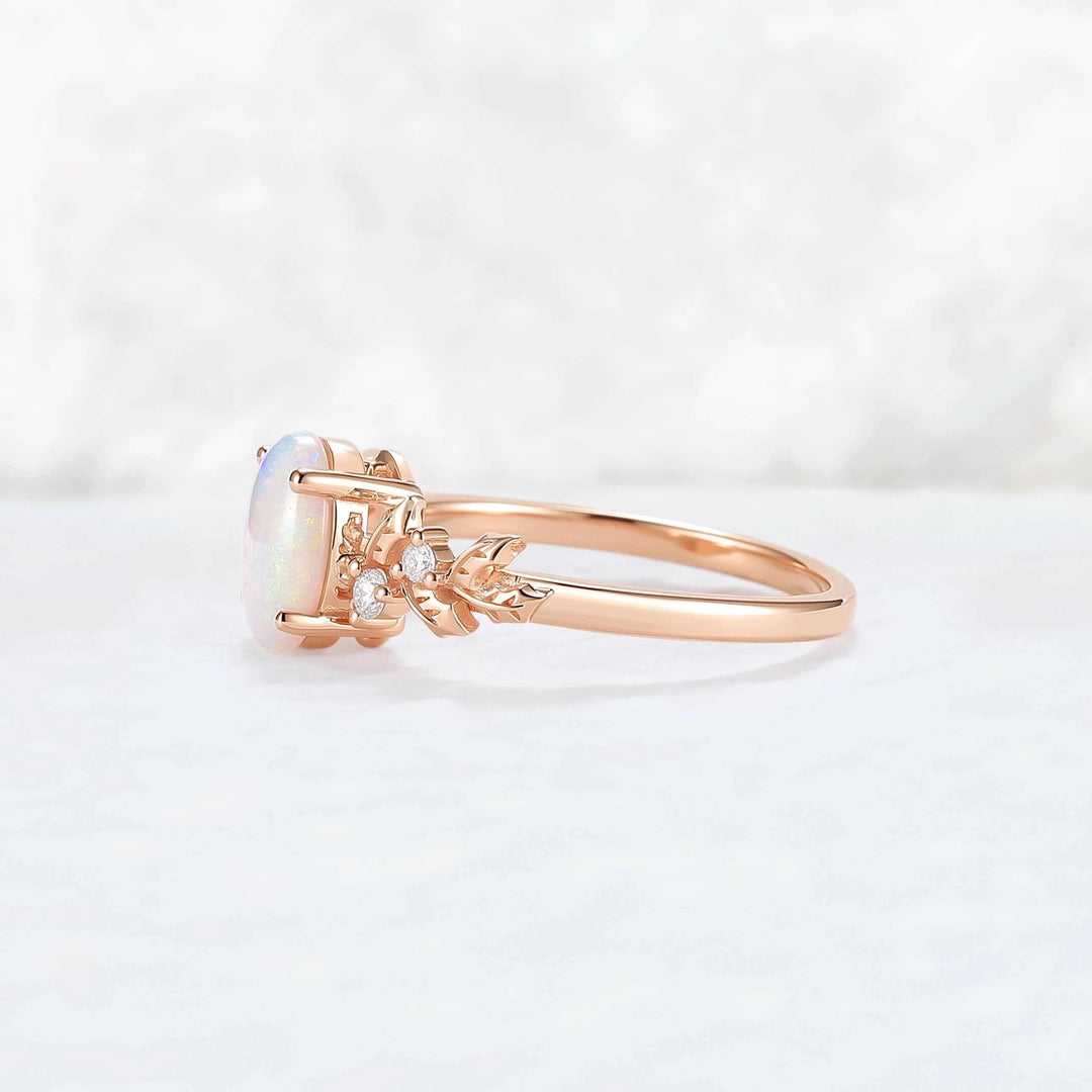 Nutural Holly Leafy Oval Natural Opal Engagement Ring