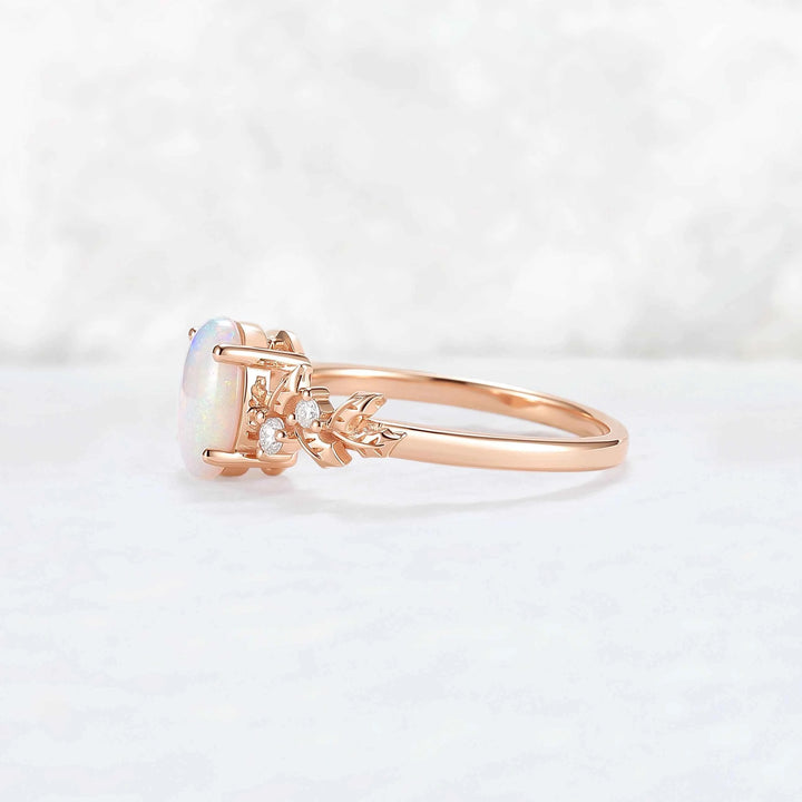 Nutural Holly Leafy Oval Natural Opal Engagement Ring