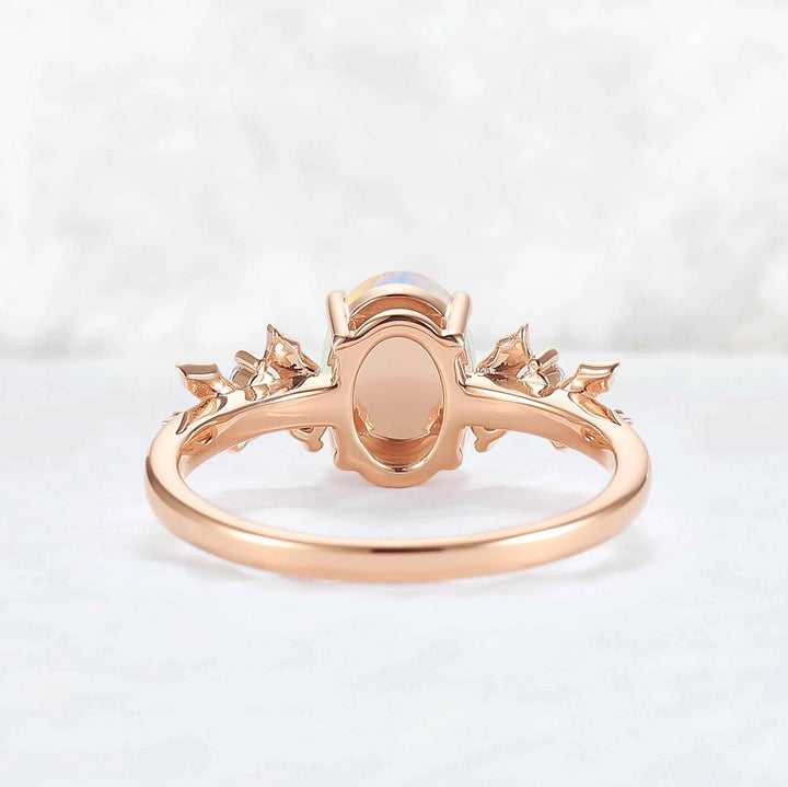Nutural Holly Leafy Oval Natural Opal Engagement Ring