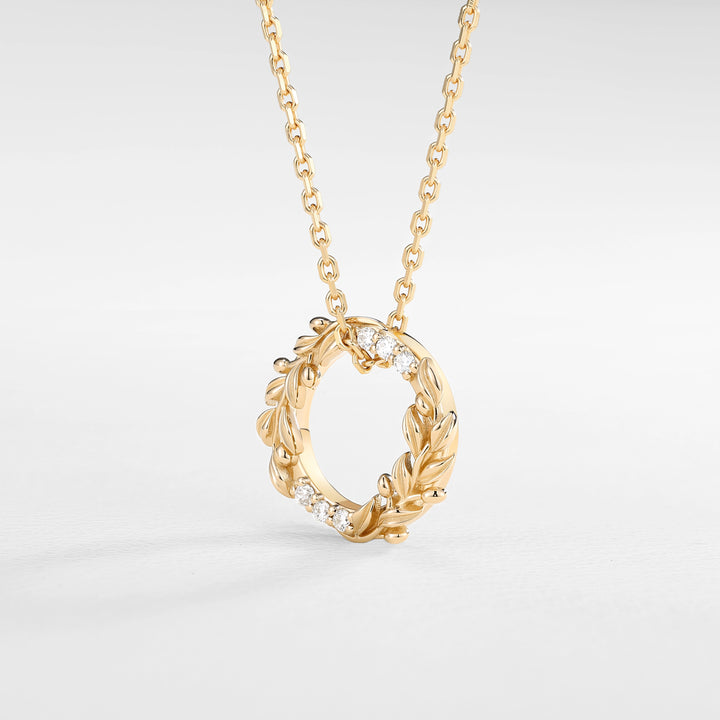 Olive Leaf Inspired Round Cut Moissanite Wreath Pendant Necklace