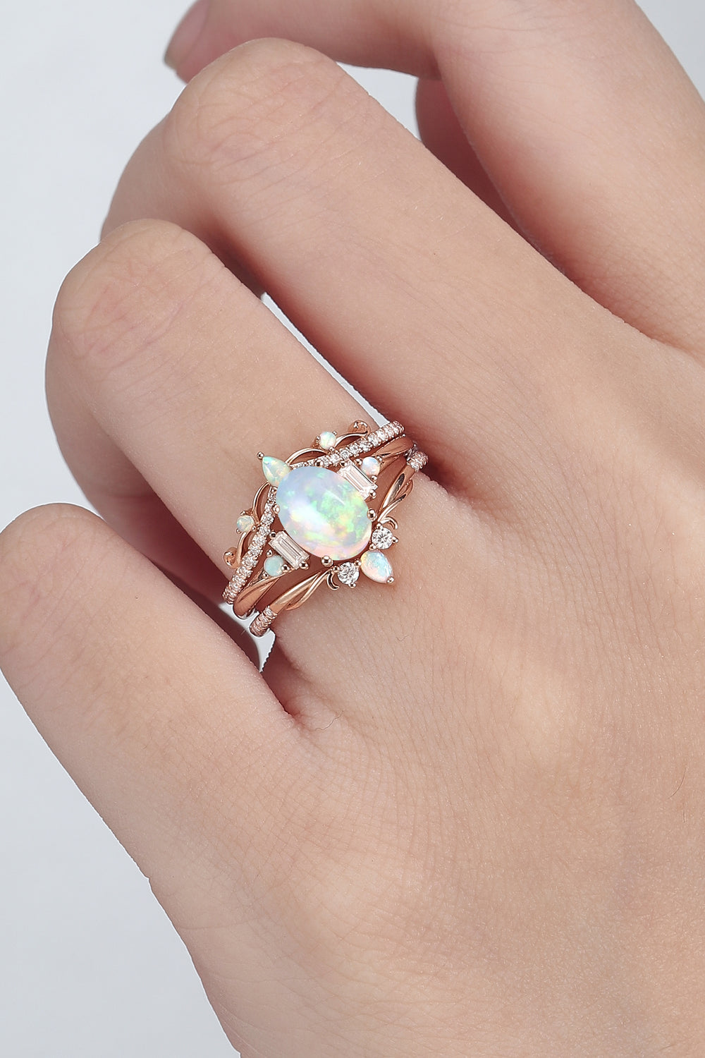 Oval Ring Set with Moissanite 3pcs Set - IverJewelry