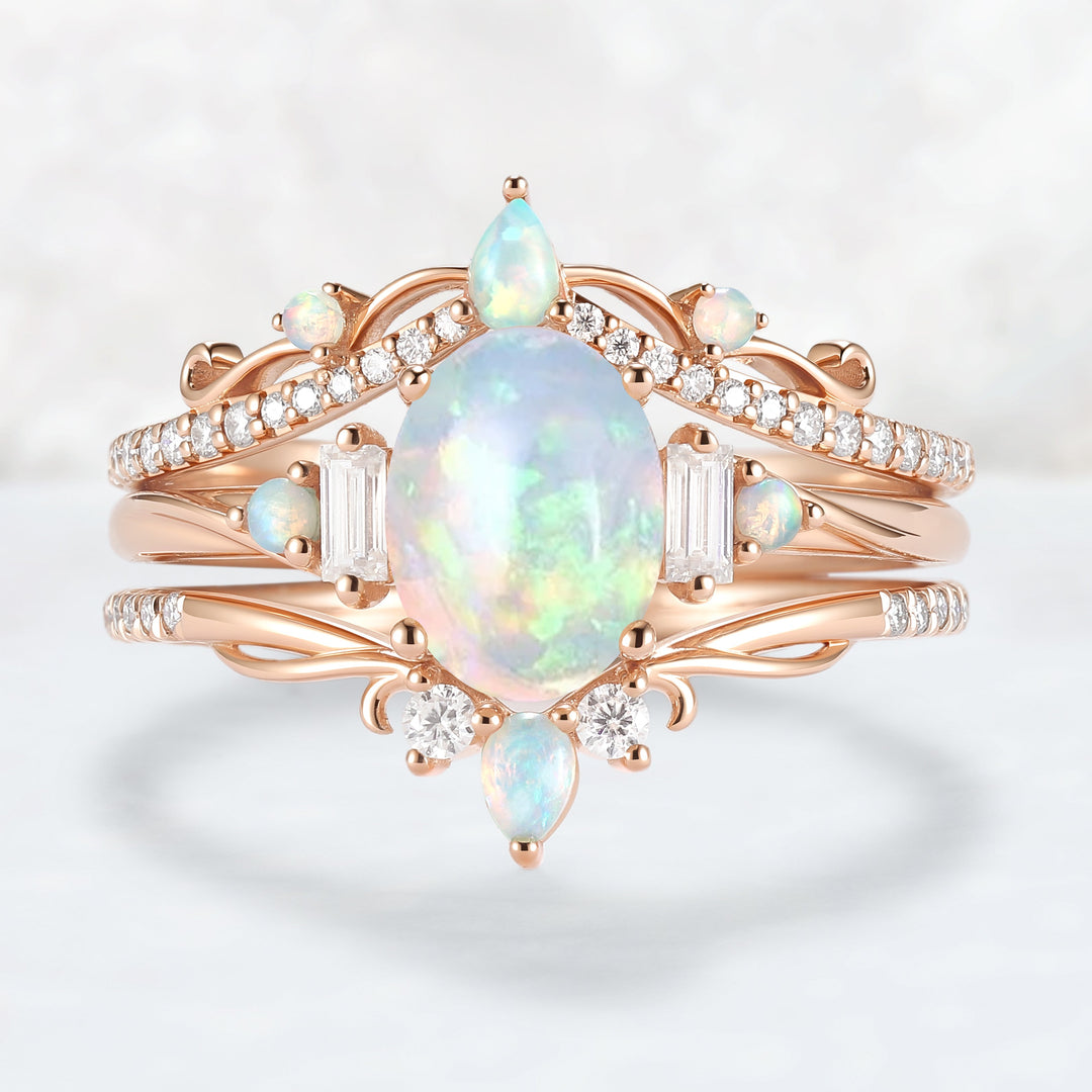 Oval Ring Set with Moissanite 3pcs Set - IverJewelry