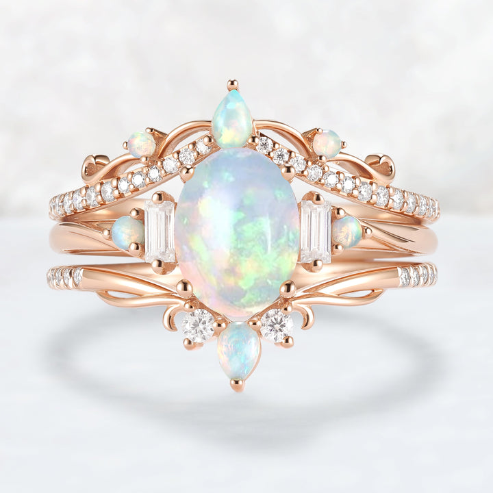 Oval Ring Set with Moissanite 3pcs Set - IverJewelry