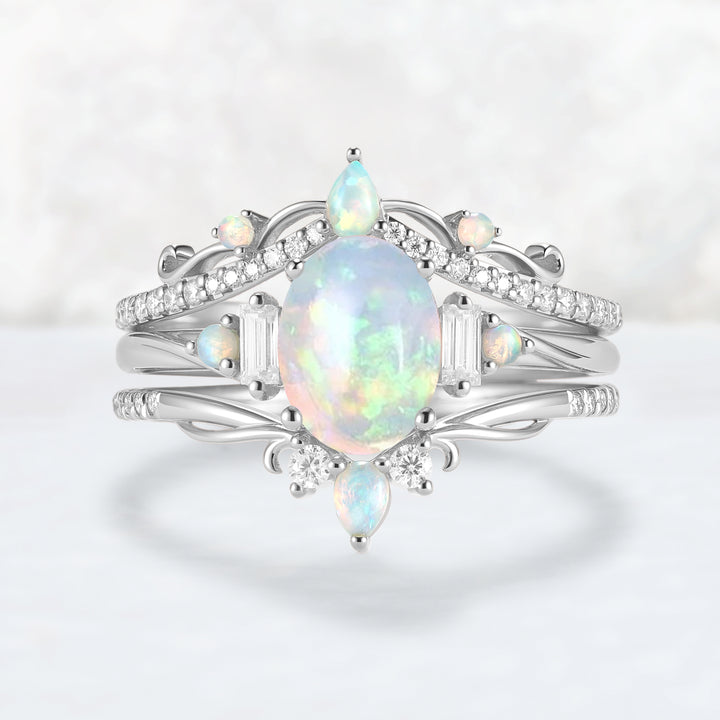 Oval Ring Set with Moissanite 3pcs Set - IverJewelry